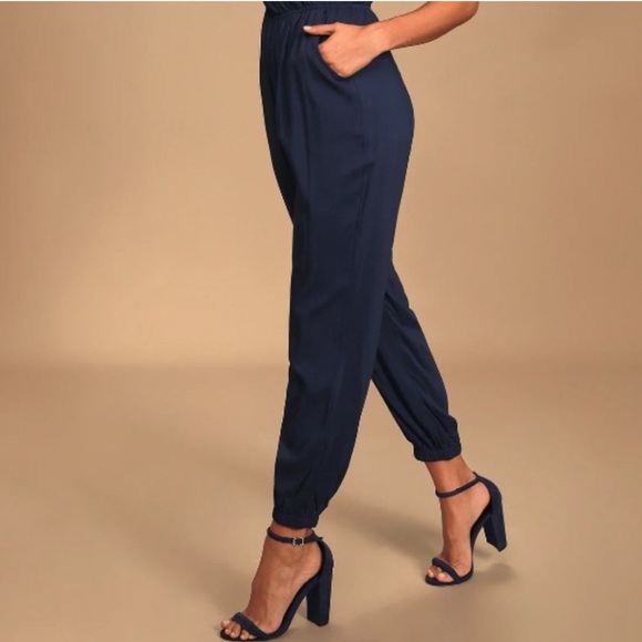 Lulus | Learning to Fly | Navy Blue | Crossover Halter | Jumpsuit/Romper |Size M - Picture 10 of 16
